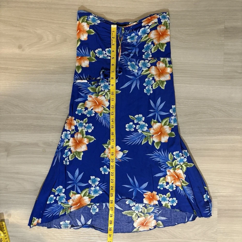 Hawaii Hangover Girls Dress Blue Floral Hibiscus High Low Strapless Smocked 14
